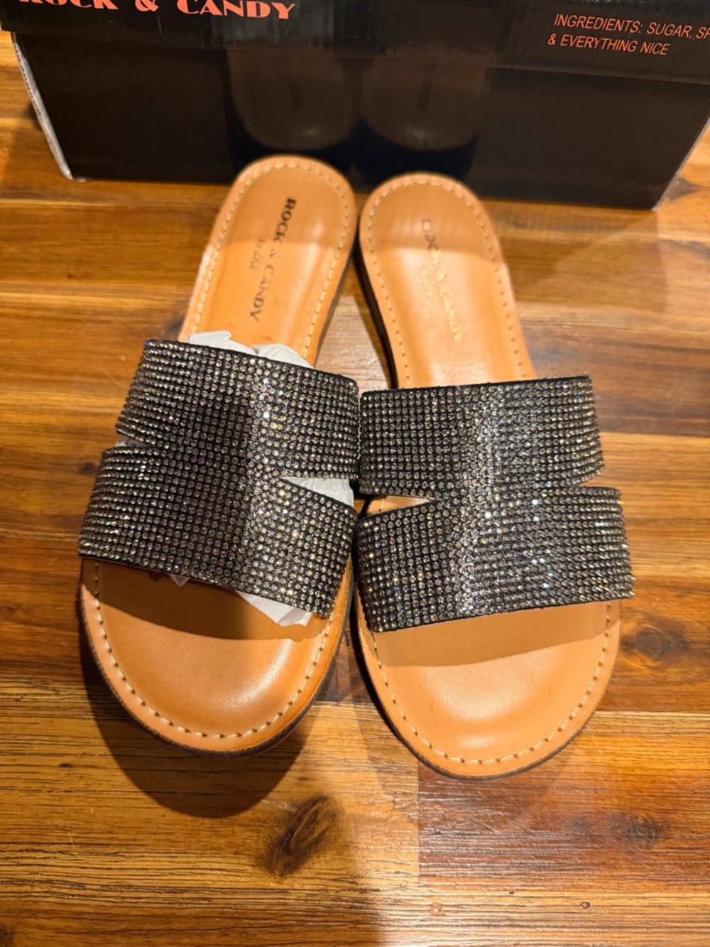 Rock & Candy Black Crystal-Embellished Slide Mules